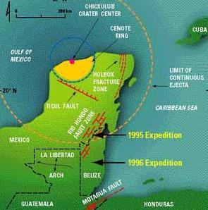 [Chicxulub Crater. Image credit: ??? From http://giovanni-doomsday.blogspot.com/2009/04/chicxulub-crater.html]