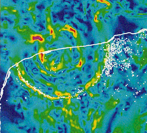 [Chicxulub crater gravity map. Image credit: Geological Survey of Canada. From http://www.agu.org/sections/planets/Interview-with-Dr-Wasson.php]