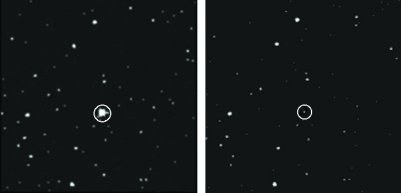 [The variable star U Geminorum in its bright state (left) and its faint state (right). Image credit: AAVSO. From http://www.aavso.org/variables-what-are-they-and-why-observe-them]